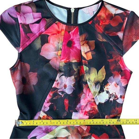 Ted Baker Pink Embla Cascading Floral Skater Dress Ted Size 1 Black Cap Sleeve - Picture 10 of 14
